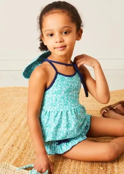 Lookbooks | Pepa London Adelaide Floral Bow Detail Two Piece Swimsuit in Green (2-10yrs) | Adelaide Floral Beach Hat in Green (S-M) | Adelaide Floral Detail Raffia Bag in Green | Leather Buckle Detail Sandals in Camel (24-34EU)