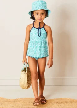 Lookbooks | Pepa London Adelaide Floral Bow Detail Two Piece Swimsuit in Green (2-10yrs) | Adelaide Floral Beach Hat in Green (S-M) | Open Toe Leather Sandals in Brown (17-30EU) | Adelaide Floral Detail Raffia Bag in Green