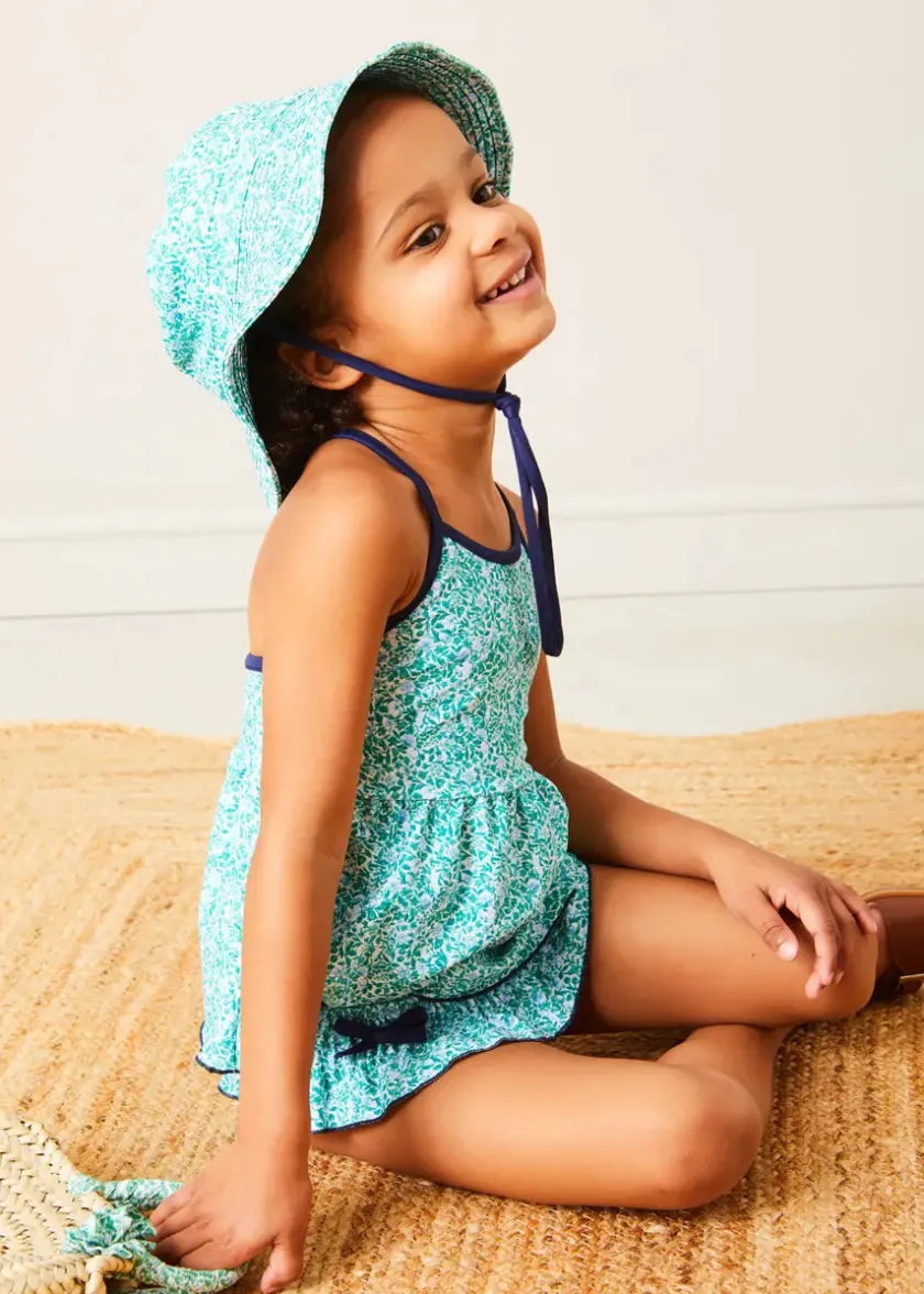 Lookbooks | Pepa London Adelaide Floral Bow Detail Two Piece Swimsuit in Green (2-10yrs) | Adelaide Floral Beach Hat in Green (S-M) | Open Toe Leather Sandals in Brown (17-30EU) | Adelaide Floral Detail Raffia Bag in Green