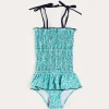 Swimwear | Swimwear | Pepa London Adelaide Floral Smock Detail Swimsuit in Green (2-10yrs)