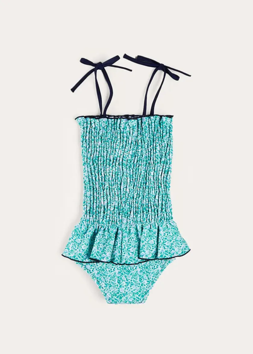Swimwear | Swimwear | Pepa London Adelaide Floral Smock Detail Swimsuit in Green (2-10yrs)