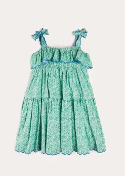 Up To 12 Years | Dresses | Pepa London Adelaide Floral Tiered Tie Strap Dress in Green (4-12yrs)