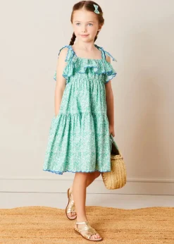 Up To 12 Years | Dresses | Pepa London Adelaide Floral Tiered Tie Strap Dress in Green (4-12yrs)