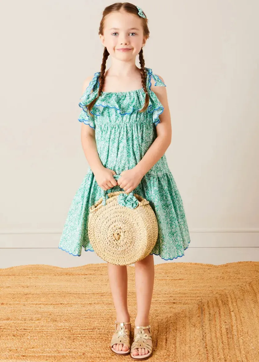 Up To 12 Years | Dresses | Pepa London Adelaide Floral Tiered Tie Strap Dress in Green (4-12yrs)