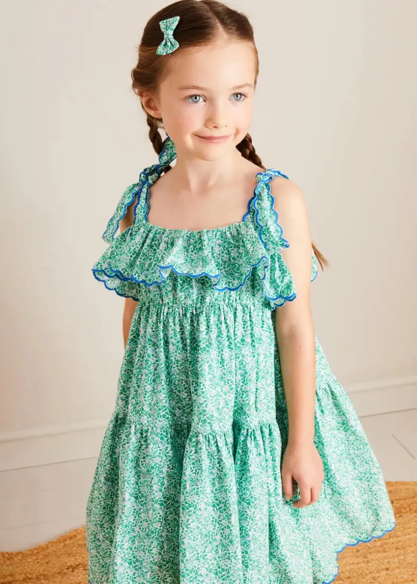 Up To 12 Years | Dresses | Pepa London Adelaide Floral Tiered Tie Strap Dress in Green (4-12yrs)