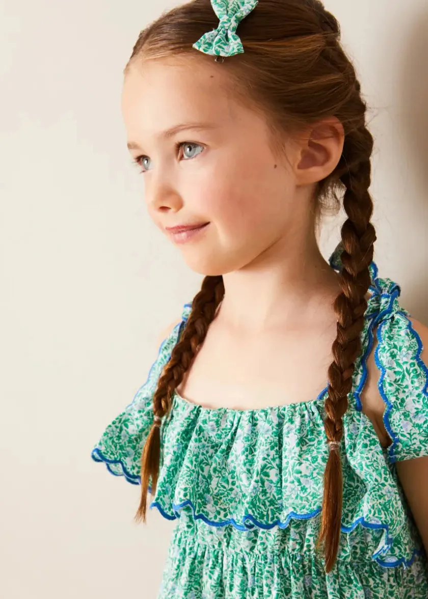 Up To 12 Years | Dresses | Pepa London Adelaide Floral Tiered Tie Strap Dress in Green (4-12yrs)