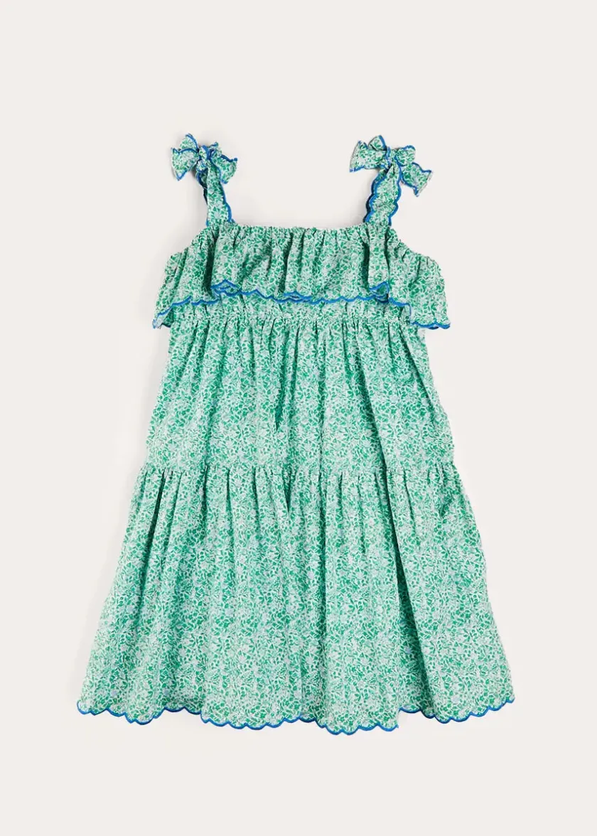 Up To 12 Years | Dresses | Pepa London Adelaide Floral Tiered Tie Strap Dress in Green (4-12yrs)