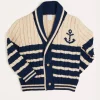 Knitwear & Cardigans | Knitwear & Cardigans | Pepa London Anchor Motif Striped Cable Knit Cardigan in Navy (2-10yrs)