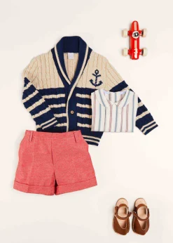 Knitwear & Cardigans | Knitwear & Cardigans | Pepa London Anchor Motif Striped Cable Knit Cardigan in Navy (2-10yrs)