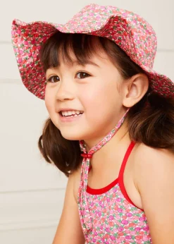Hair Accessories | Hats | Pepa London Annie Floral Print Beach Hat in Pink (1-8yrs)