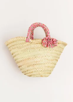Swimwear | Swimwear | Pepa London Annie Floral Print Bow Detail Straw Bag in Pink (S-M)