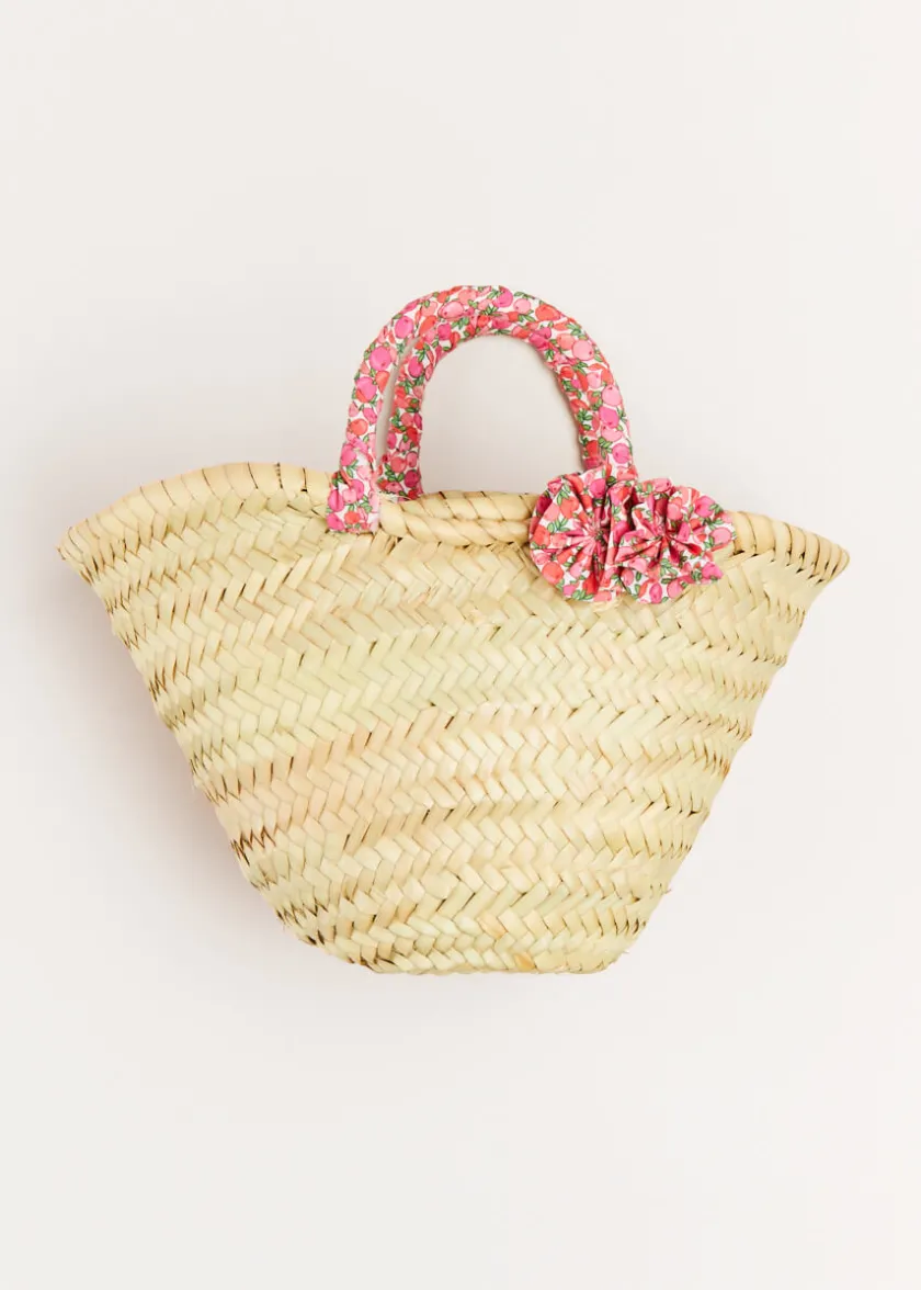 Swimwear | Swimwear | Pepa London Annie Floral Print Bow Detail Straw Bag in Pink (S-M)