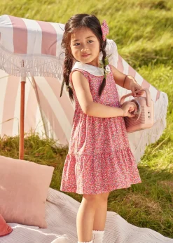 Dresses | Pepa London Annie Floral Print Scalloped Collar Sleeveless Dress in Coral (4-10yrs)