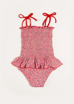 Swimwear | Swimwear | Pepa London Annie Floral Print Smock Detail Swimsuit in Pink (2-8yrs)