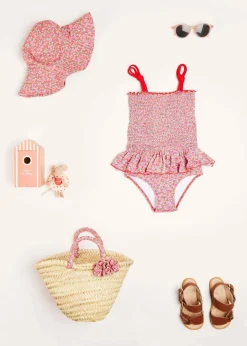 Swimwear | Swimwear | Pepa London Annie Floral Print Smock Detail Swimsuit in Pink (2-8yrs)