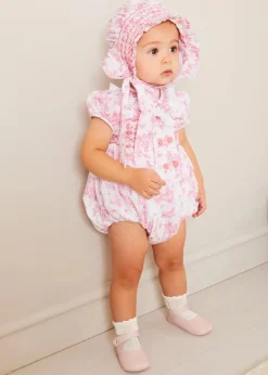 Rompers | Rompers | Pepa London Audrey Hand Smocked Double Breasted Short Sleeve Romper in Pink (6mths-2yrs)
