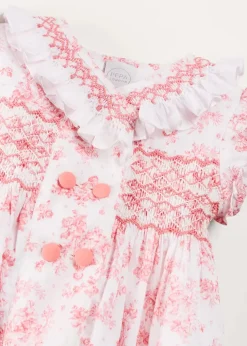 Rompers | Rompers | Pepa London Audrey Hand Smocked Double Breasted Short Sleeve Romper in Pink (6mths-2yrs)