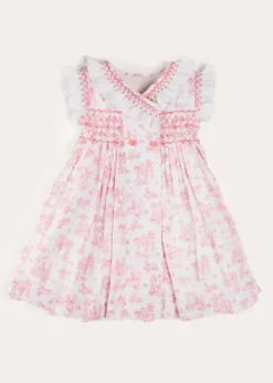 Dresses | Dresses | Pepa London Audrey Toile Hand Smocked Double Breasted Sleeveless Dress in Pink (12mths-10yrs)