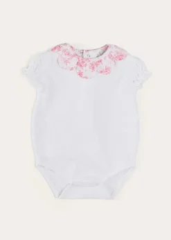 Bodysuits & Baby Grows | Pepa London Audrey Toile Scallop Collar Short Sleeve Bodysuit in Pink (1mth-2yrs)