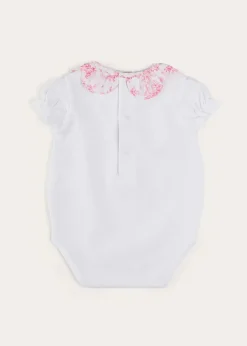 Bodysuits & Baby Grows | Pepa London Audrey Toile Scallop Collar Short Sleeve Bodysuit in Pink (1mth-2yrs)