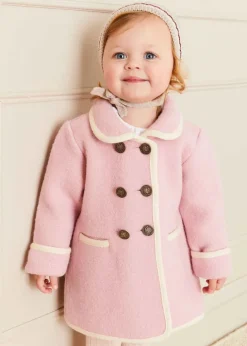 Coats & Jackets | Pepa London Austrian Double Breasted White Trim Baby Coat in Baby Pink (6mths-4yrs)
