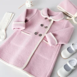 Coats & Jackets | Pepa London Austrian Double Breasted White Trim Baby Coat in Baby Pink (6mths-4yrs)