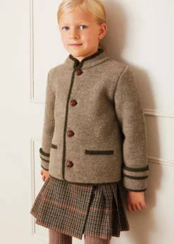 Coats & Jackets | Coats & Jackets | Pepa London Austrian Single Breasted Contrast Trim Jacket in Brown (18mths-10yrs)