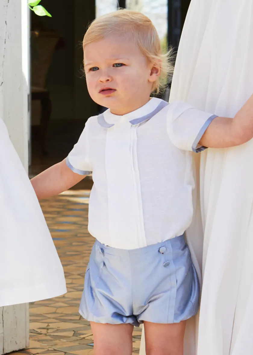 Two-piece Sets | Two-piece Sets | Pepa London Baby Boy Celebration Blue Silk Bloomers and Linen Shirt Set (12mths-4yrs)