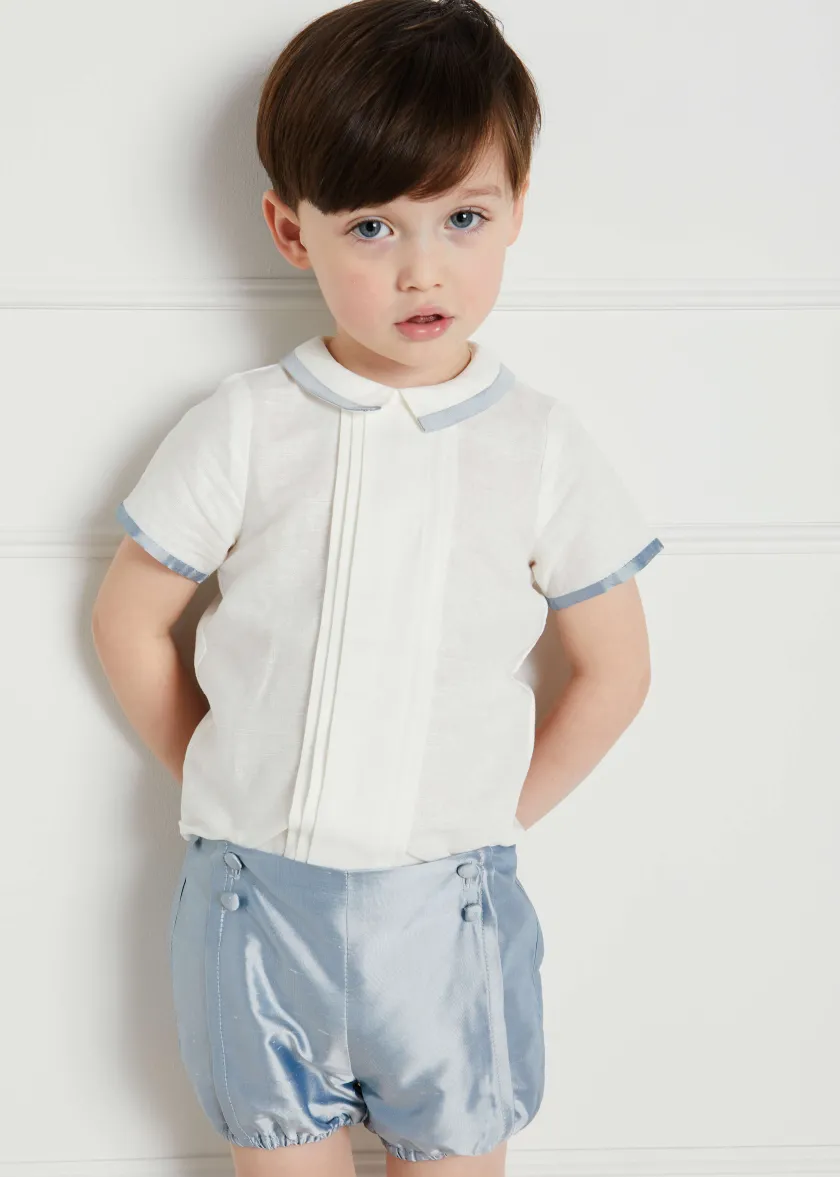 Two-piece Sets | Two-piece Sets | Pepa London Baby Boy Celebration Blue Silk Bloomers and Linen Shirt Set (12mths-4yrs)