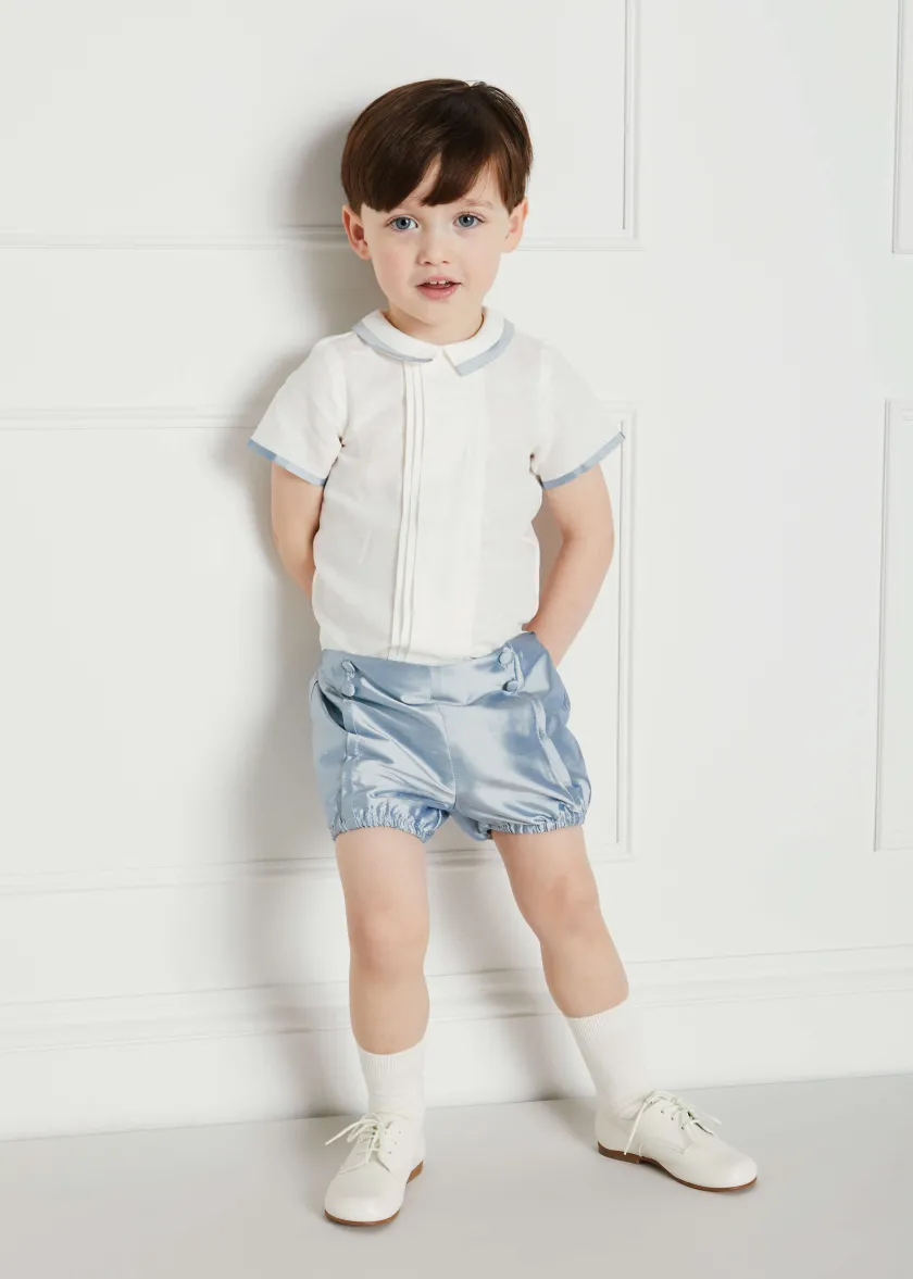 Two-piece Sets | Two-piece Sets | Pepa London Baby Boy Celebration Blue Silk Bloomers and Linen Shirt Set (12mths-4yrs)