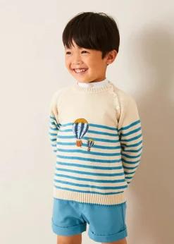 Knitwear & Cardigans | Pepa London Balloon Intarsia Striped Jumper in Beige (12mths-6yrs)