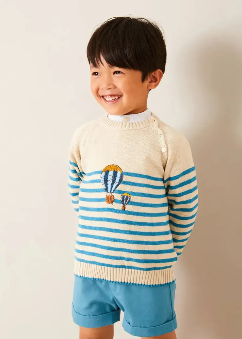 Knitwear & Cardigans | Pepa London Balloon Intarsia Striped Jumper in Beige (12mths-6yrs)