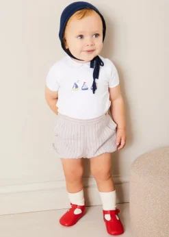 Bloomers, Shorts & Trousers | Bloomers & Pants | Pepa London Beaufort Striped Button Detail Bloomers in Red (3mths-3yrs)
