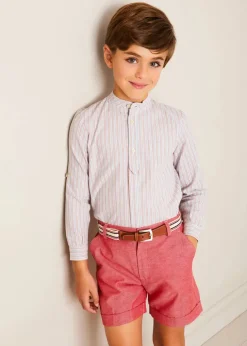 Tops & Shirts | Shirts | Pepa London Beaufort Striped Mao Collar Long Sleeve Shirt in Blue (18mths-10yrs)