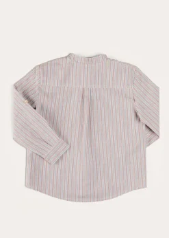Tops & Shirts | Shirts | Pepa London Beaufort Striped Mao Collar Long Sleeve Shirt in Blue (18mths-10yrs)