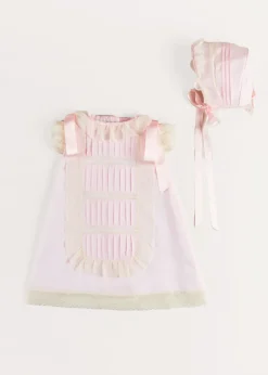 Dresses | Baby Gowns | Pepa London Bespoke Organic Cotton Christening Dress and Bonnet in Light Pink
