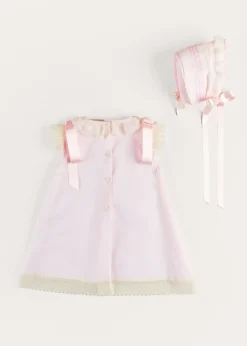 Dresses | Baby Gowns | Pepa London Bespoke Organic Cotton Christening Dress and Bonnet in Light Pink