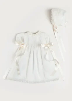 Dresses | Baby Gowns | Pepa London Bespoke Organic Cotton Dress With Shoulder Ribbons and Bonnet