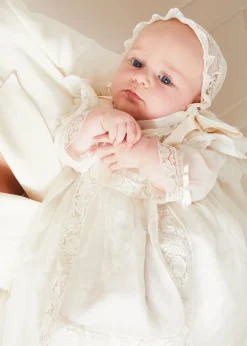 Dresses | Baby Gowns | Pepa London Bespoke Organza Silk Christening Gown With Antique Lace and Bonnet