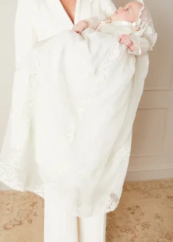 Dresses | Baby Gowns | Pepa London Bespoke Organza Silk Christening Gown With Antique Lace and Bonnet