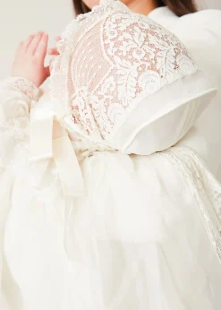 Dresses | Baby Gowns | Pepa London Bespoke Organza Silk Christening Gown With Antique Lace and Bonnet