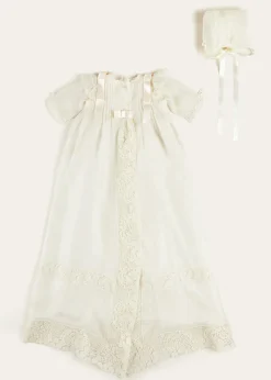 Dresses | Baby Gowns | Pepa London Bespoke Organza Silk Christening Gown With Antique Lace and Bonnet