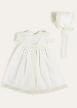 Dresses | Baby Gowns | Pepa London Bespoke Plumeti Embroidered Organic Lawn Cotton Christening Dress and Bonnet