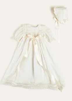 Dresses | Baby Gowns | Pepa London Bespoke Traditional Christening Gown with Front Satin Sash and Bonnet