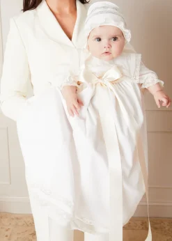 Dresses | Baby Gowns | Pepa London Bespoke Traditional Christening Gown with Front Satin Sash and Bonnet