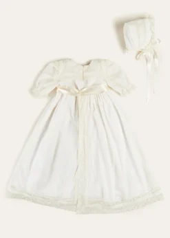 Dresses | Baby Gowns | Pepa London Bespoke Traditional Christening Gown with Front Satin Sash and Bonnet