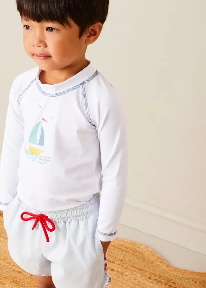 Swimwear | Swimwear | Pepa London Boat Motif Long Sleeve Rashguard in Blue (2-6yrs)