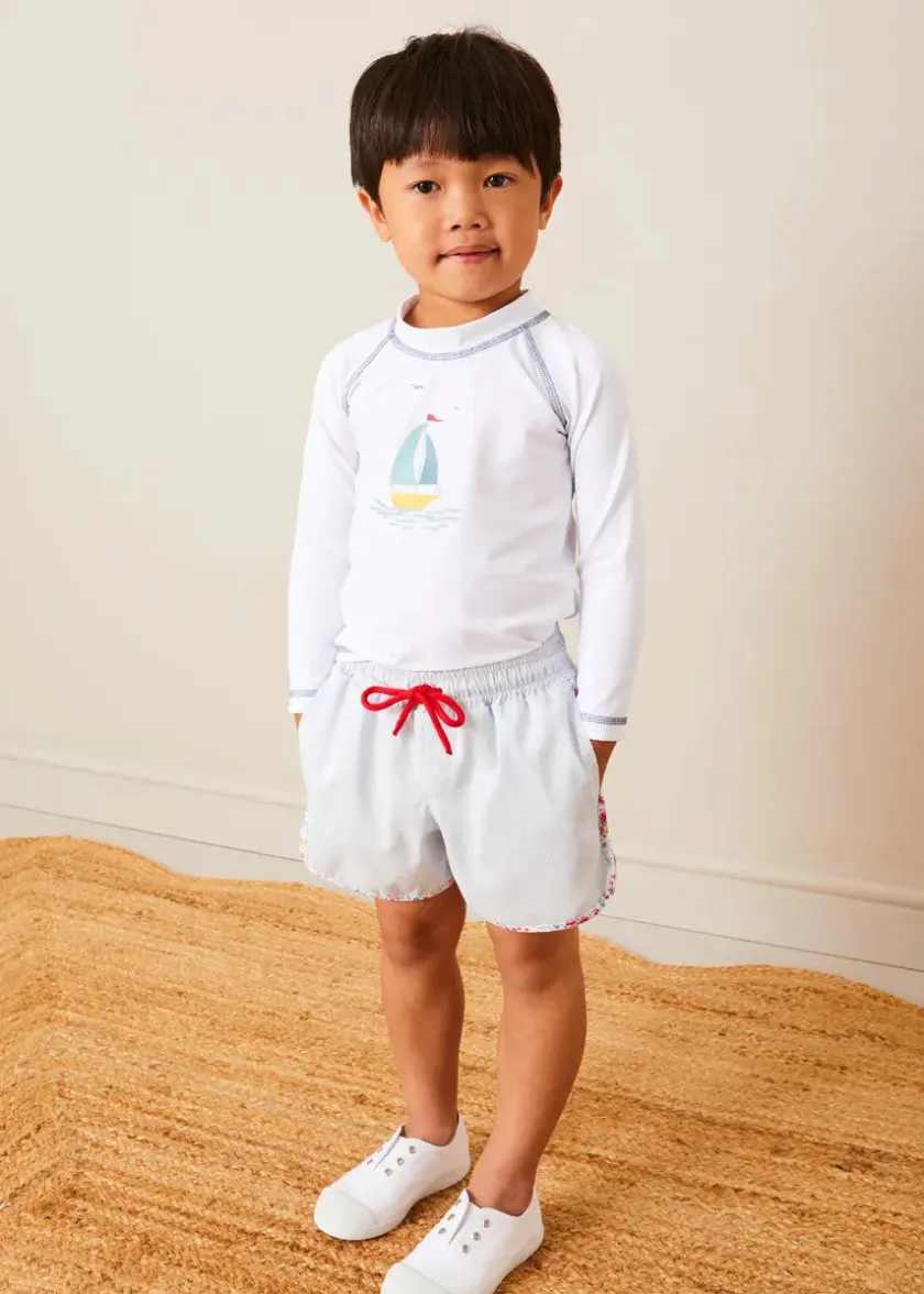 Swimwear | Swimwear | Pepa London Boat Motif Long Sleeve Rashguard in Blue (2-6yrs)