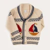 Knitwear & Cardigans | Pepa London Boat Motif Shawl Neck Nautical Cardigan in Beige (2-10yrs)