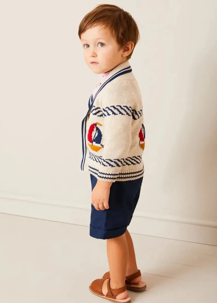Knitwear & Cardigans | Pepa London Boat Motif Shawl Neck Nautical Cardigan in Beige (2-10yrs)